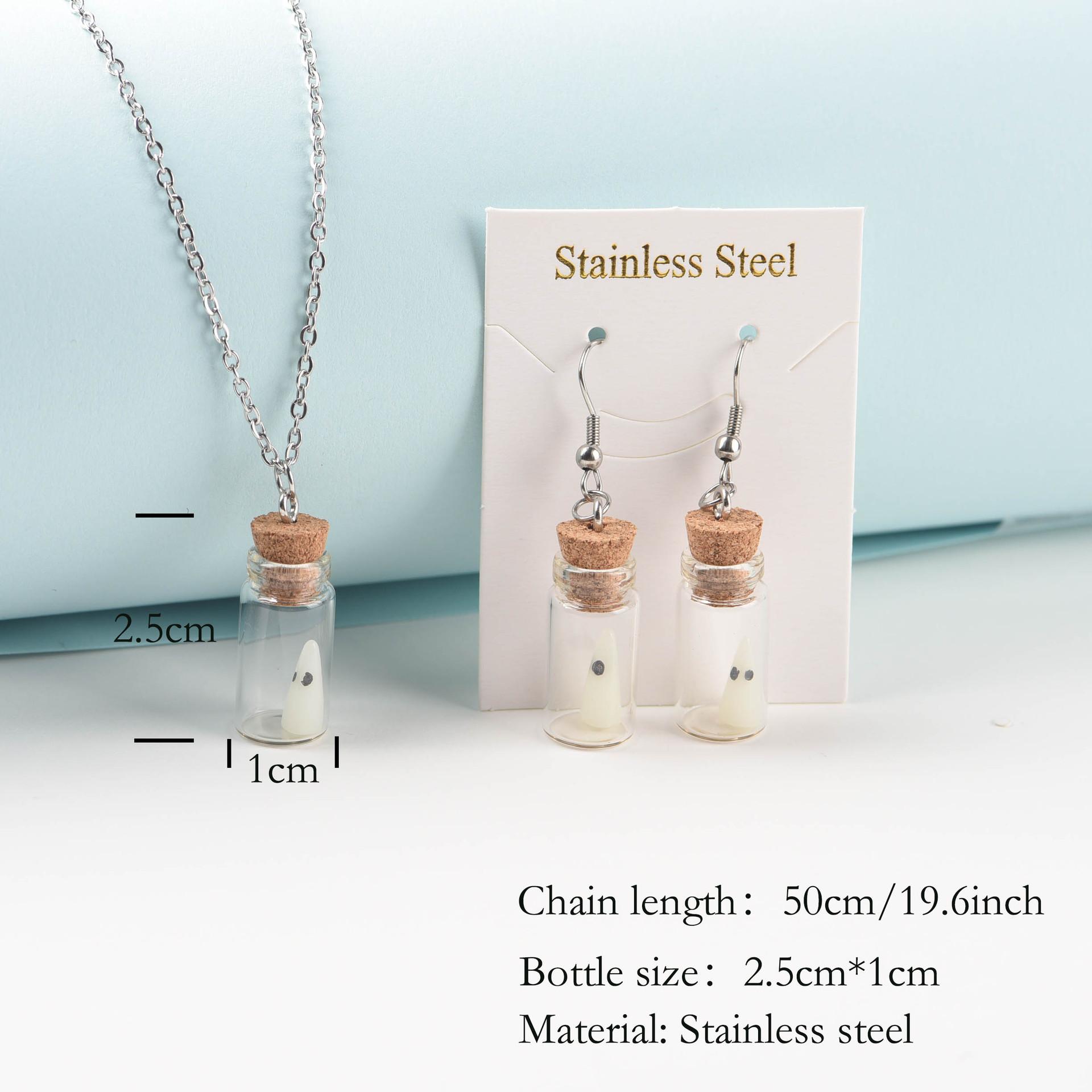 

Серьги и ожерелье «Призрак», Призрак в бутылке, светящийся в темноте, Серьги «Приюти призрака», Милые серьги-ожерелье для женщин, Жуткие украшения на Хэллоуин