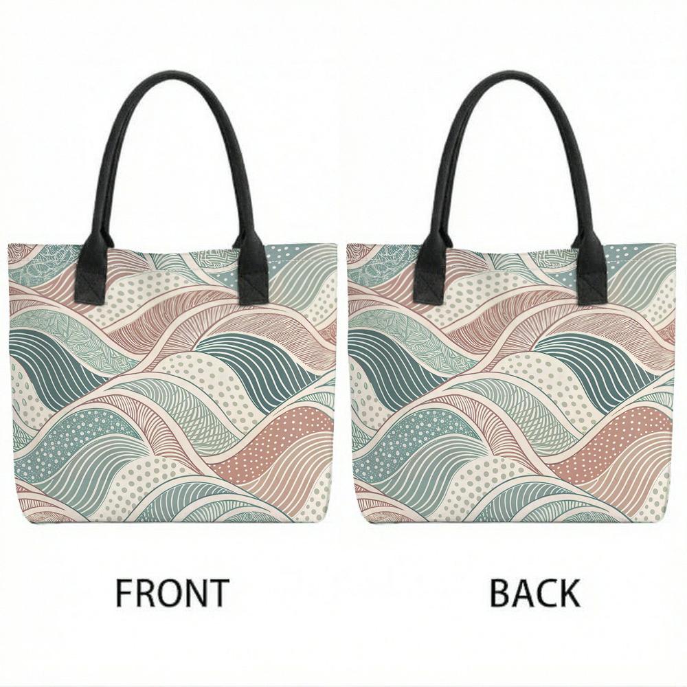  Boho Wave Print Tote Bag Casual Large Capacity Canvas Shoulder Bag for Daily Use Shopping Travel