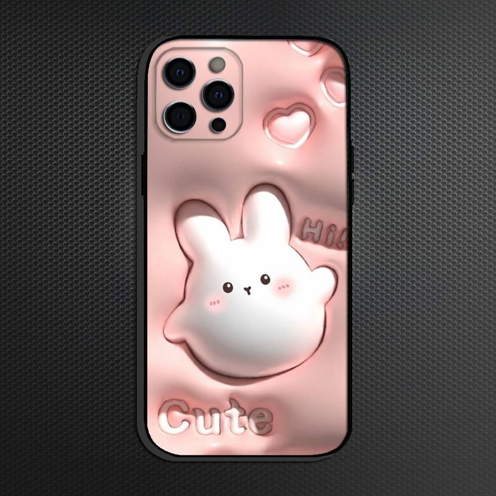 Kawaii Rabbit Phone Case For iPhone 16,15,14,13,12,11 Plus,Pro Max, Others Soft Black Cover