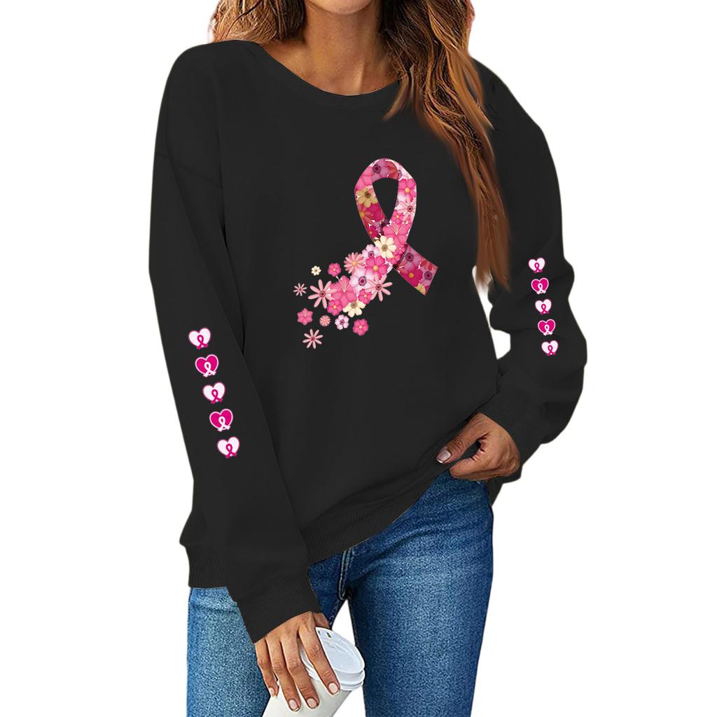 Breast  Sweatshirts For WomenRibbon Breast  Shirt Cute Dog Graphic  Long Sleeve Tops