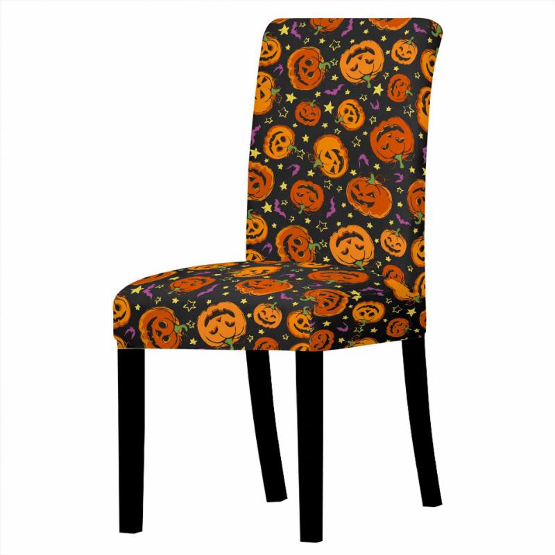 Halloween Chair Covers Dining Room Strech Elastic Pumpkin Print Chair Slipcover Elastic Cover For Kitchen Stools Party Decor