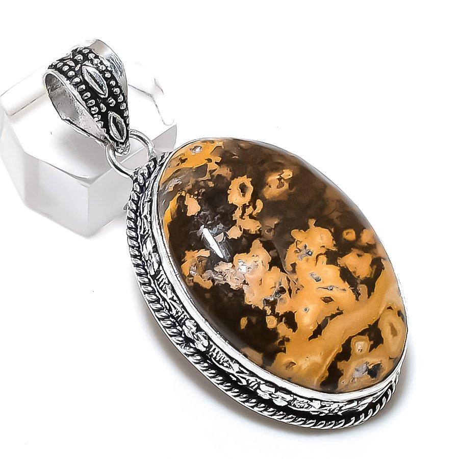 Natural Ocean Jasper Gemstone 925 Steling Silver Jewelry Pendant 2.25" L2f08
