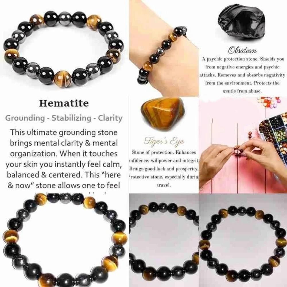 Tiger Eye Stone Hand String Tiger Eye Stone Stone Imitation Black Agate Beaded Hand String Imitation Obsidian Male Female Couple Elastic Rope Bracelet