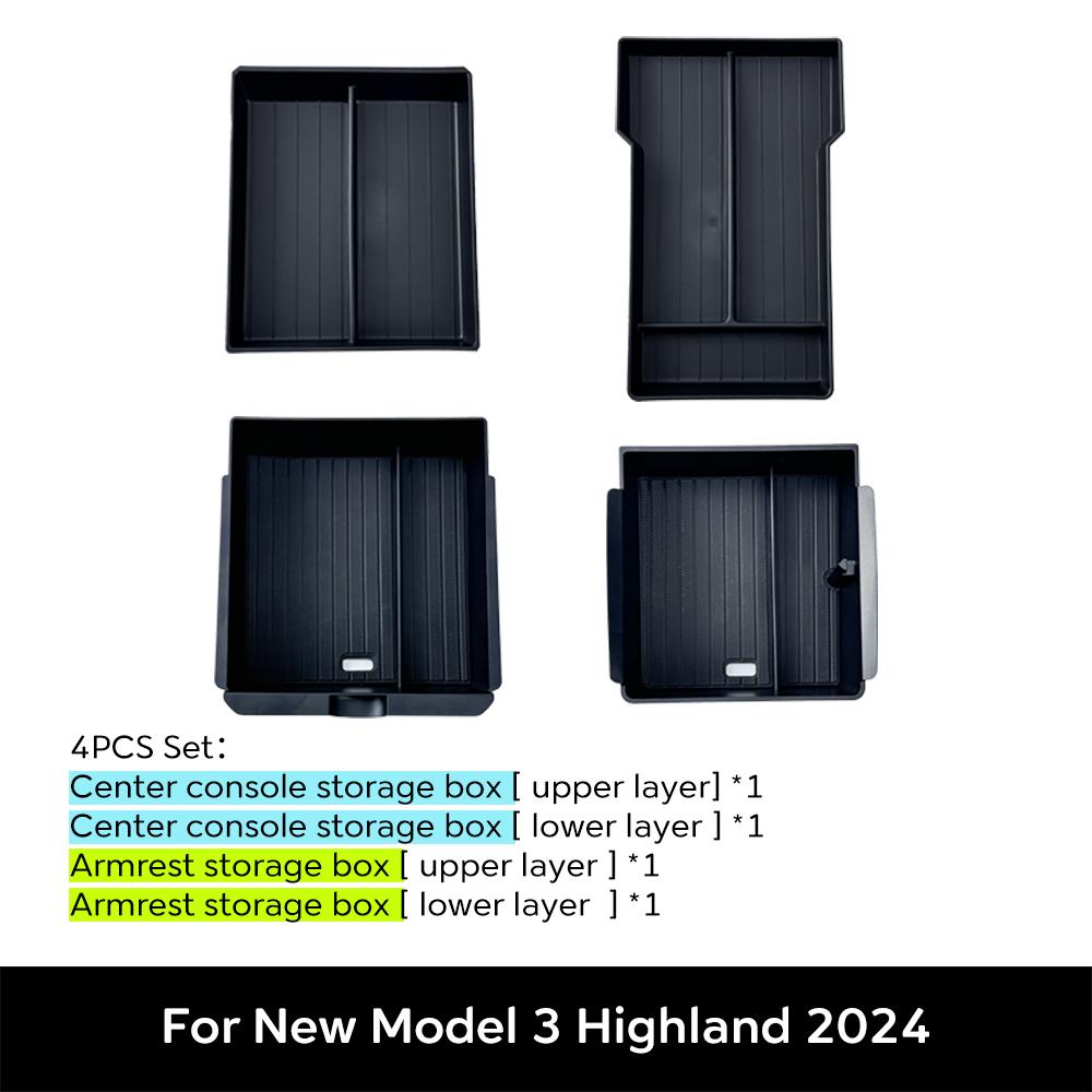 TEKSY For Tesla New Model 3 HIGHLAND 2025 2026 Center Console Storage Armrest Storage Box Upper&Lower Flocking Accessories New