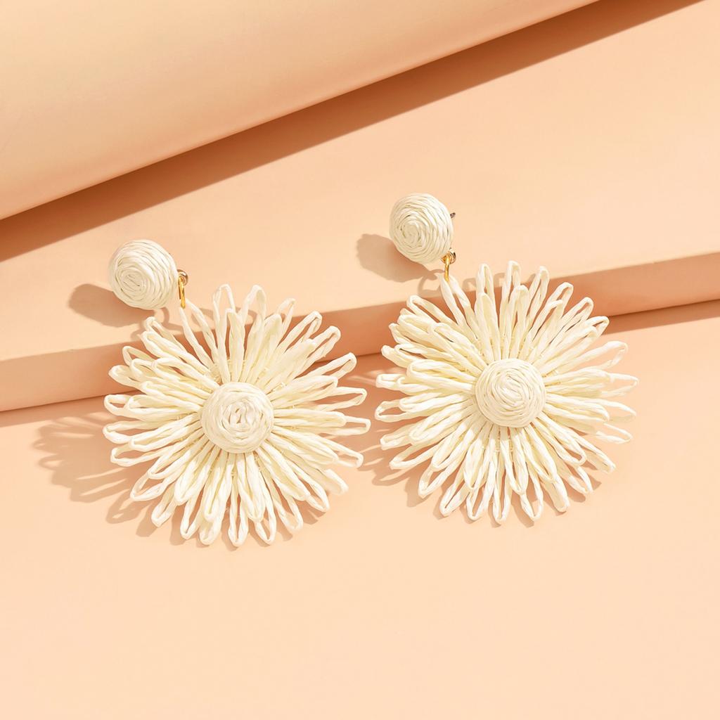 1Pair Colorful Sun Flower Earrings For Women Girl Handmade Bohemian Rattan Knit Earrings Summer Party Jewelry Gifts