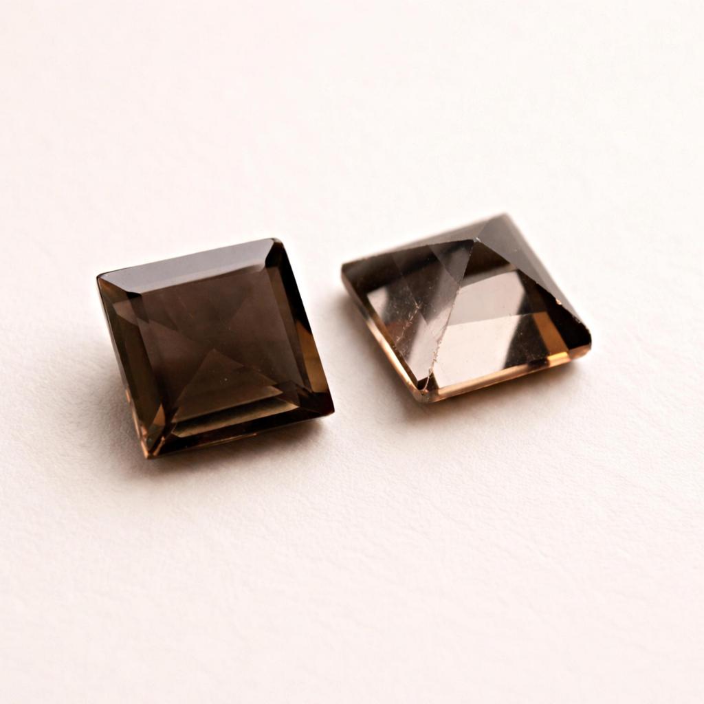 Smoky Quartz Square Cut Gemstones – Natural Brown Smoky Quartz Faceted Stones, Square Loose Gemstones for Jewelry Making
