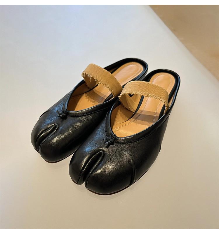 

Sheepskin version~ niche pig s feet split-toed women s shoes genuine leather bag head half slippers women s summer flat bottom pig s trotters sandal 40