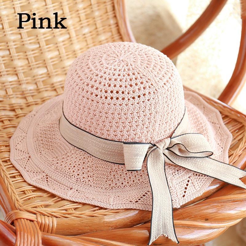 Fashion Women Sun Hats Straw Hat Female Ribbon Bow-knot Wide Brim Beach Hat Casual Summer Shade Cap
