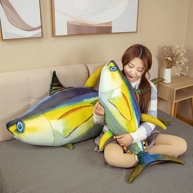 Large Tuna Throw Pillow Cushion Plush Toy Doll Simulation Blue Marlin Doll Girl Holding Sleeping Doll