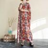 Summer Color Travel V-neck Retro Long Skirt Cotton Linen Dress