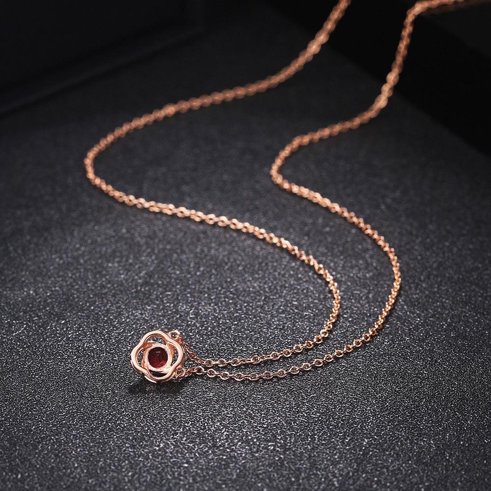 ZHOUYANG Rose Flower Pendant Necklaces For Women Girls Simple Red Zircon Rose Gold Color Birthday Gift  Fashion Jewelry N179