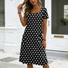 Women’s Short Sleeve Polka Dot Midi Dress with Scoop Neck and Side Pockets Casual Loose Fit Soft Fabric Design
