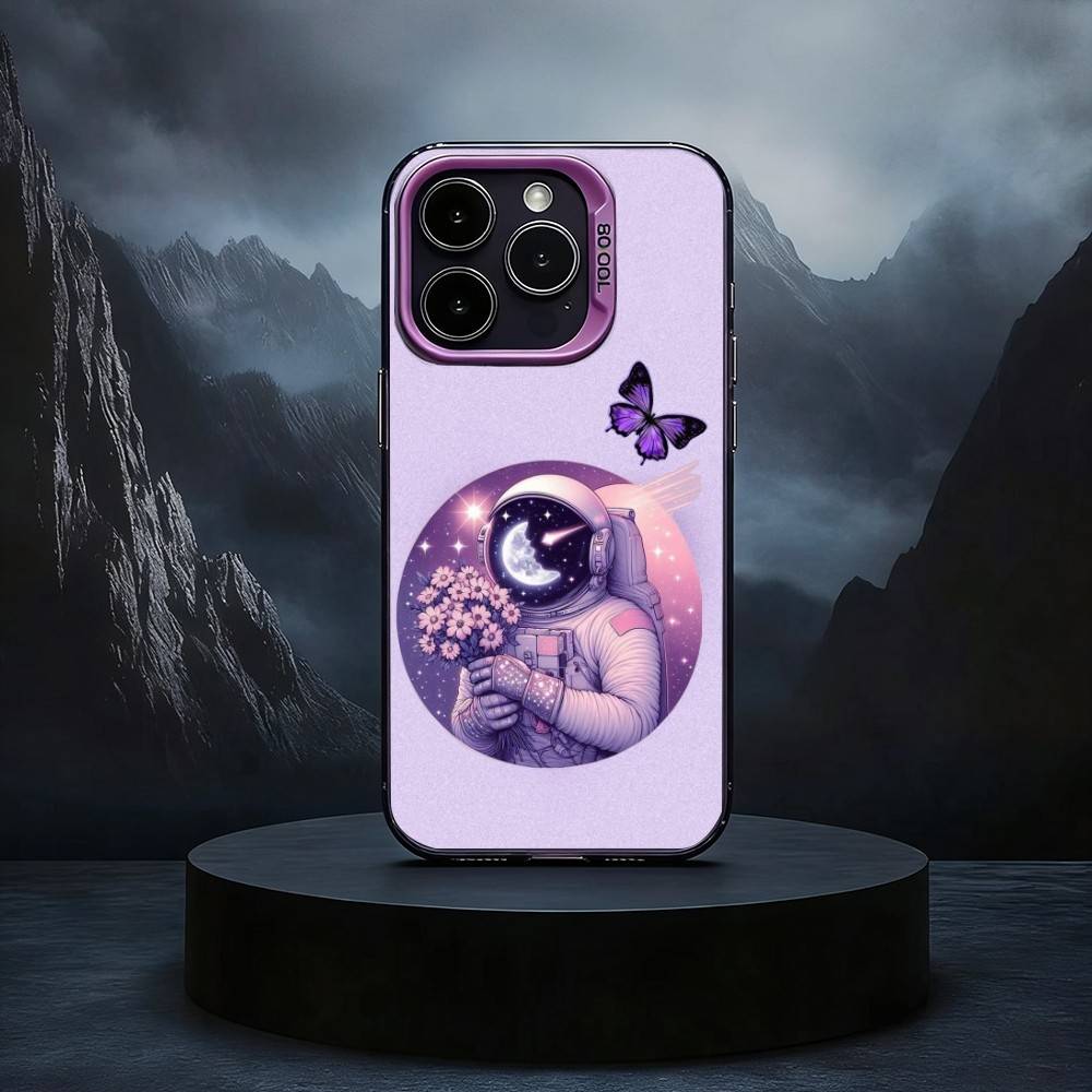 Cartoon Astronaut Cute Phone Case For iPhone17,16,15,14,13,12,11 Plus,Pro Max Black Candy silver phone case
