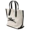 Longchamp Essential Logo Print Snap Closure Cotton Canvas Tote Bag Women Tote Bags Beige Black 10259HSG037