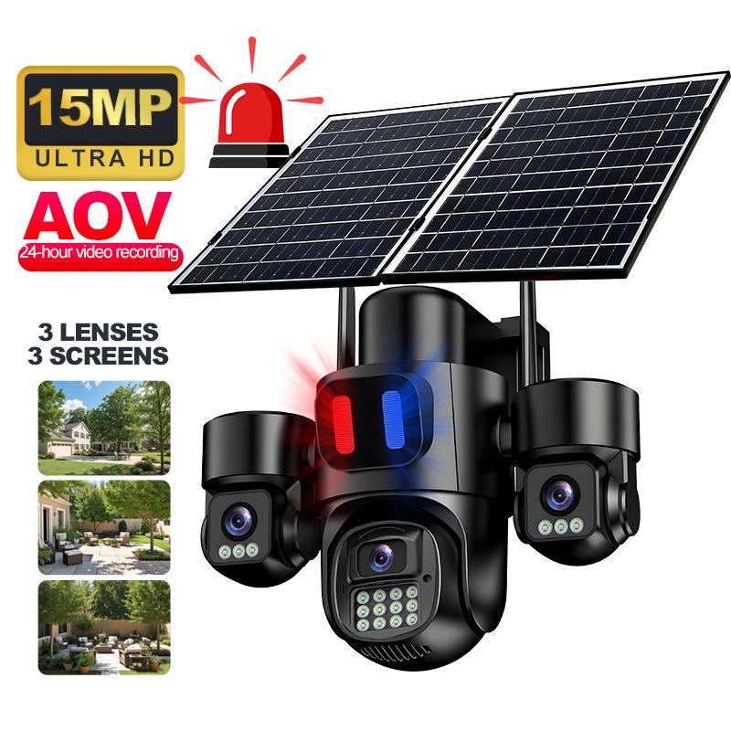 

15MP Solar-Powered 8K Wireless Outdoor Security Camera with 3 Lenses & 4G Network 4G Asia Pacific Version Full Set English No Memory