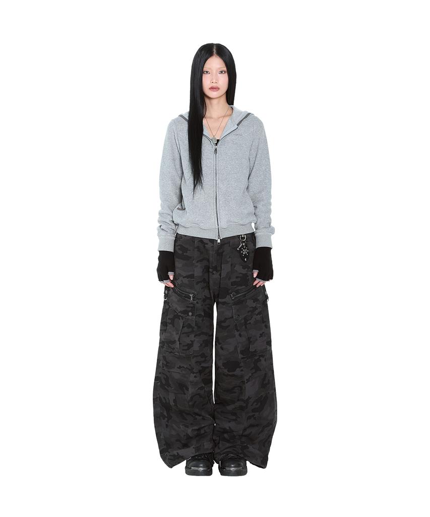 AAKAM Knee Pin-Tuck Camo Zippered Cargo Pants (Black)