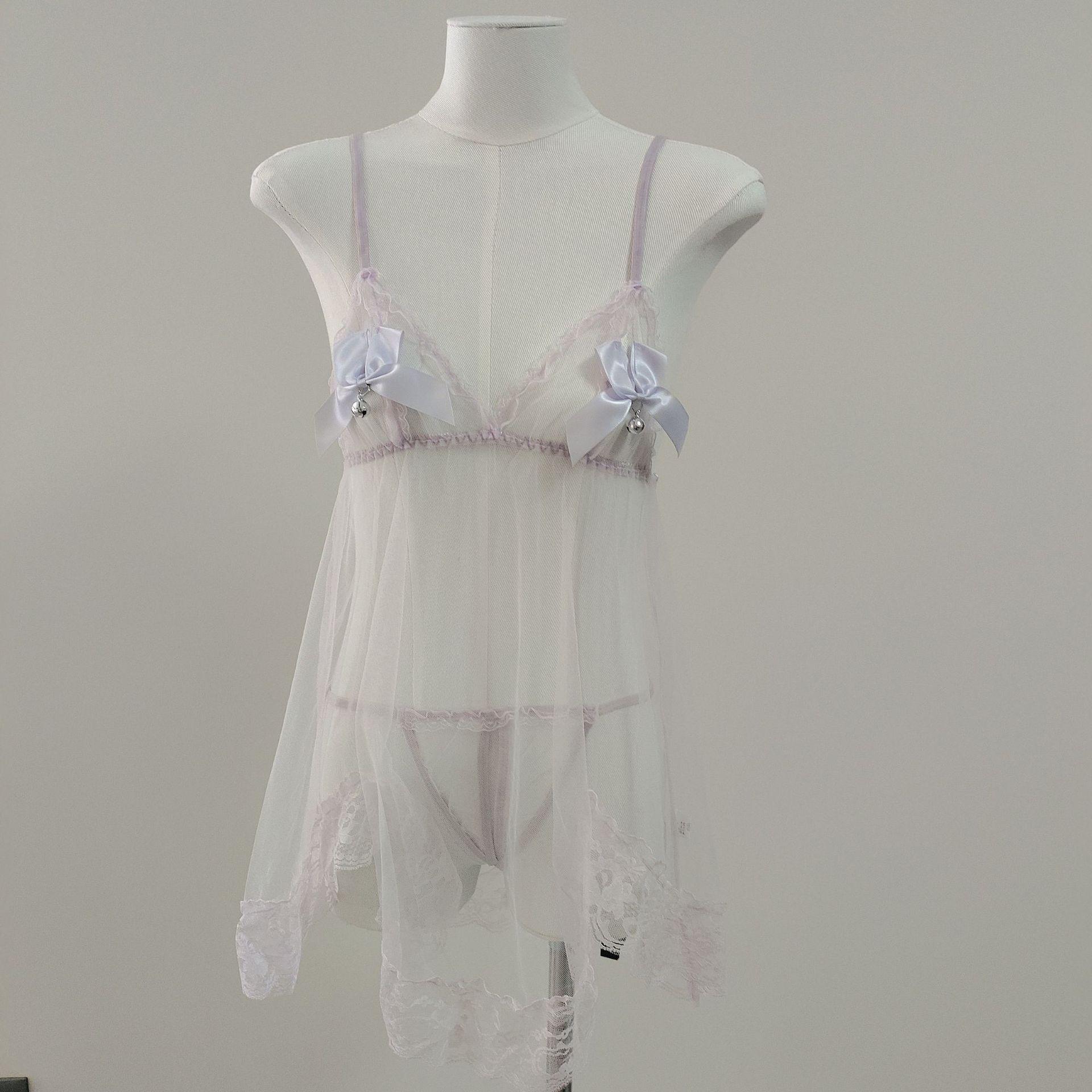 

Женский милый кружевной пижамный комплект с бантиком и сеткой One Size светло-фиолетовый