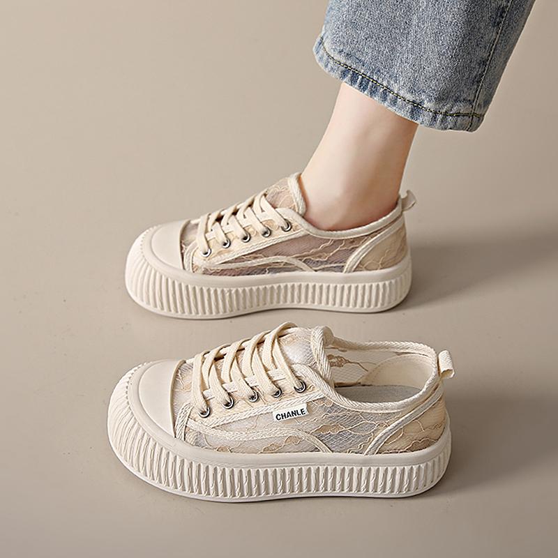 Fashion CRLAYDK Lace Jacquard Skate Shoes for Women Summer Breathable Low Top Walking Sneakers Ladies Lace Up Casual Platform Tennis
