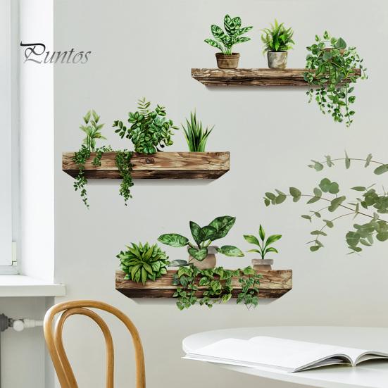 3 st Krukväxthylla Väggdekal Vattentät PVC Självhäftande Vardagsrum Sovrum Hemmakontor 3D-effekt Gröna Växter Hylla Dekoration Dekal