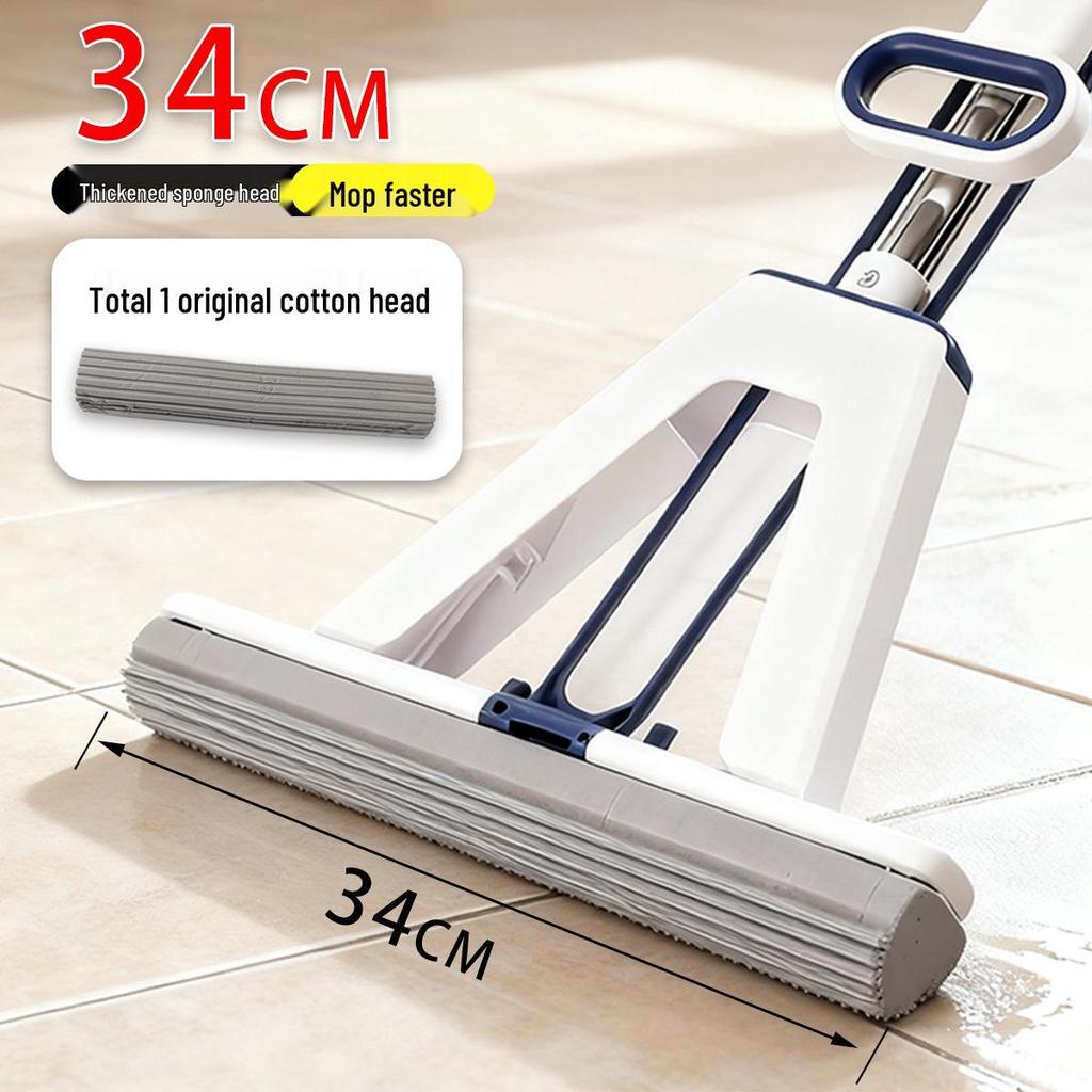 Hands-Free Foldable Sponge Mop: Absorbent Rubber Cotton Head Cleans Living Room and Kitchen Floors Efficiently