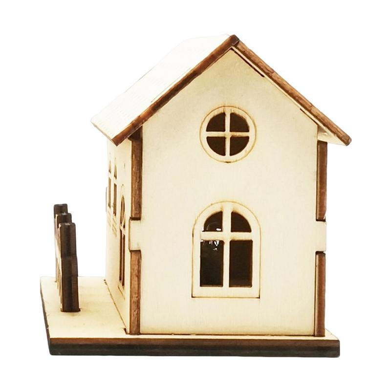 Mini LED Christmas Wooden House LED Light Christmas Decor for Home DIY Xmas Tree Hanging Ornaments New Year for Kids Gifts