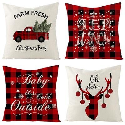 Christmas Red Plaid Pillowcase Home Christmas Antler Car Pillow Cushion Cover