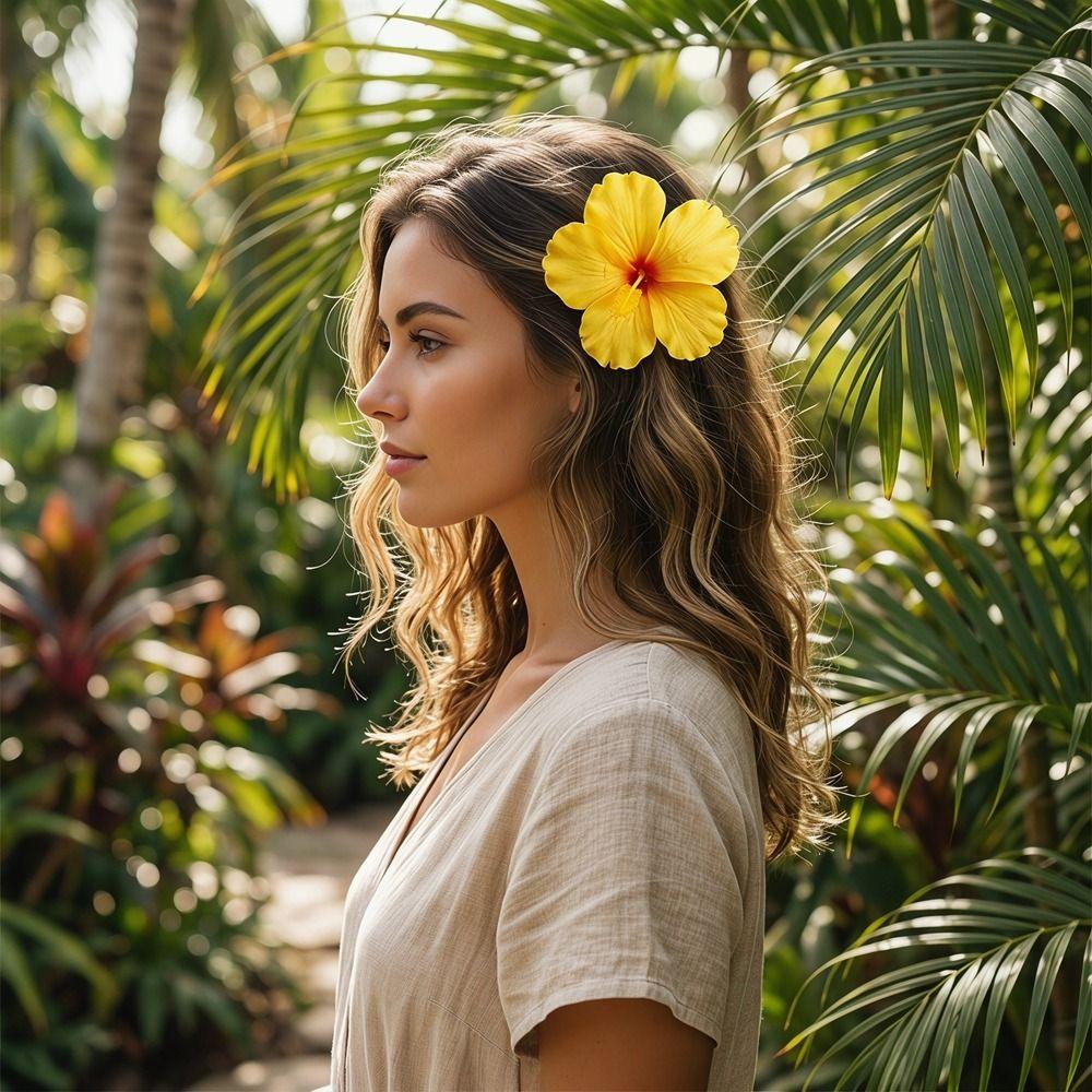 Bangs Clip Hibiscus Flower Hairpin Cloth Bohemian Style Hair Clip  Summer