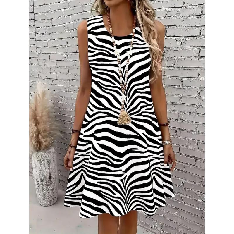 Fashion Women's Crew Neck Dress 3D Casual Color Printing Casual Dress Crew Neck Dress