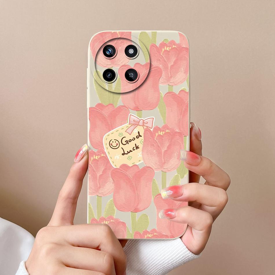 Case For OPPO Realme 11 4G Romantic Flower Soft Original Liquid Silicone Back Cover For Realme11 Upgrad Lens Protection Coque