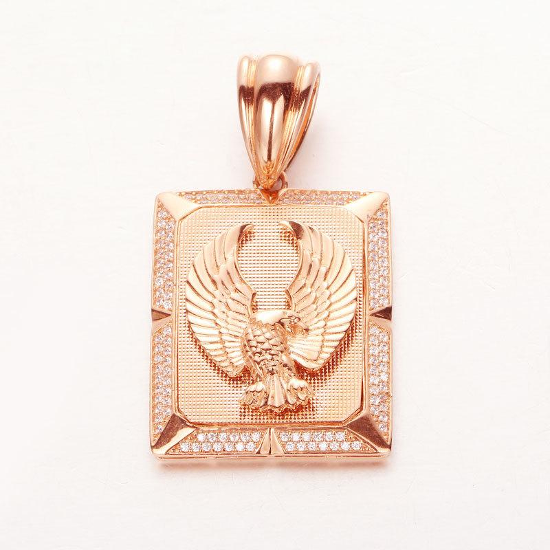 Exquisite 585 Russian Purple Gold Inlaid Zircon Sparkling Eagle Pendant Femininity Classic Rose Gold Plated Necklace