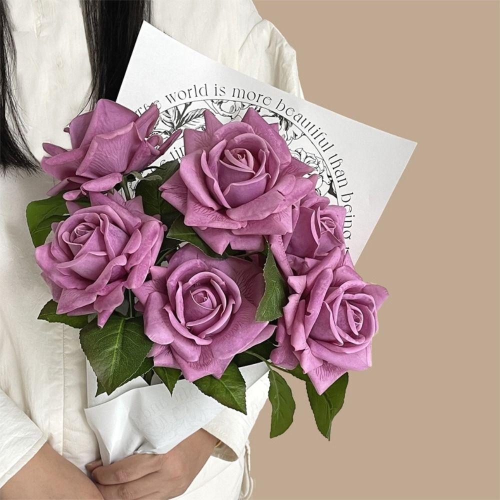 Fiore Artificiale Rosa Multicolore Stelo Singolo Foglie Verdi Accessori Fiore Simulato Oggetti di Scena per Foto Fiore di Rosa Realistico