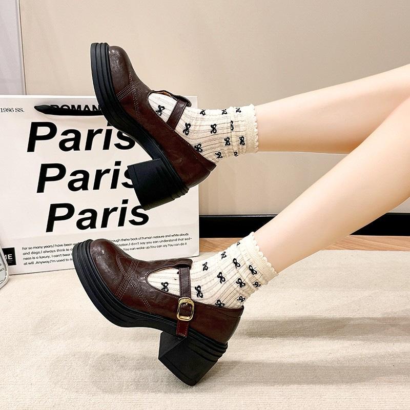 Mary Jane Small Leather Shoes Women's New Autumn Uniform Shoes Student High Heels Single Shoes