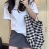2024 new checkerboard large-capacity canvas bag, Korean ins versatile one-shoulder commuter student class cloth bag