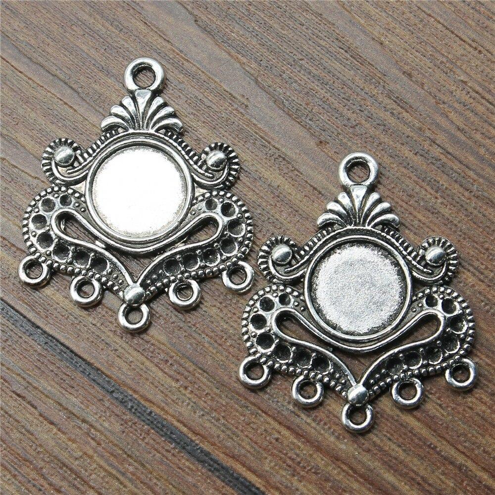 2pcs 31x26mm Porous Earring Connector For Jewelry Making Antique Silver Color Fit 10mm Cabochon