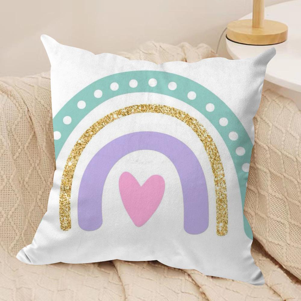 Rainbow Print Cushion Cover Soft Plush Double-Sided Printed Sofa Pillow Cushion Cover | Cozy All-Season Durable Decor Gift
