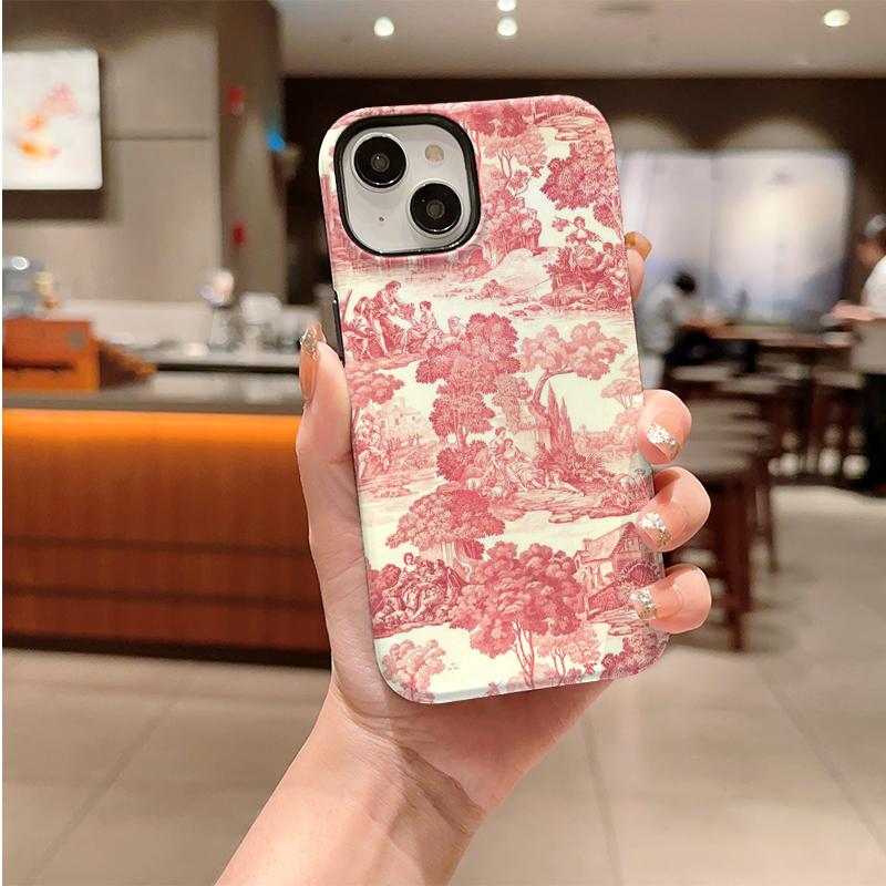 Classic Vintage Toile De Jouy Landscape Pattern Art Print Film Aesthetic Protective Shockproof Bumper Phone Case Cover For iPhone 14 1516 Pro Max Plus