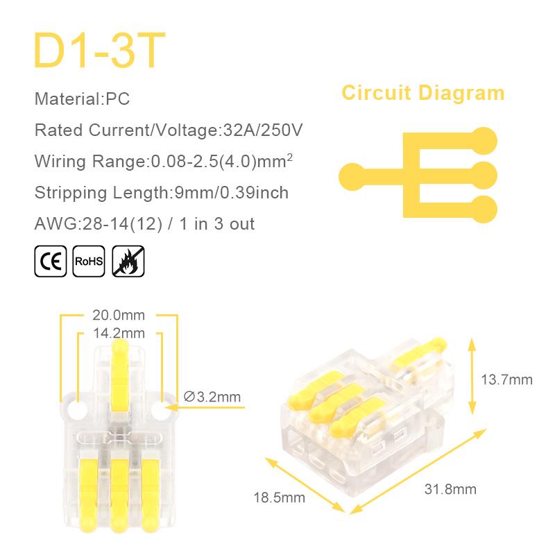 5/10PCS Mini Fast Compact Splicing Conductor Connector 1 In Multiple Out Splitter Splicing Terminal Block M3 Screw Fixing Hole