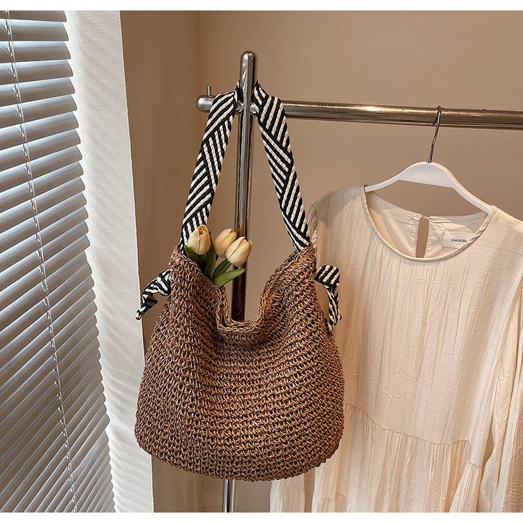 Wind Stroh gewebte Tasche neue Schulter handgewebte Tasche Damentasche vielseitige Urlaub Strandtasche Damentasche