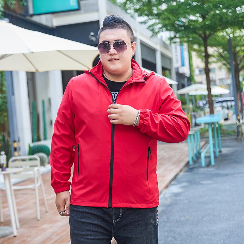 Men Spring Autumn Plus Size Jackets Solid-Color Hooded Stand-Up Collar Windbreaker Jacket