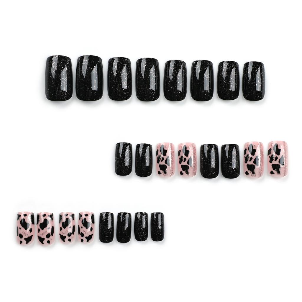 New Gold Glitter Striped Nail Art Fake Nail Cow Pattern Nail Piece Black Solid Color Nail Patch
