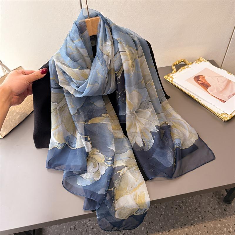 Encryption Yourou yarn printing spring and summer silk scarf large long scarf high-end travel shawl sun protection women's scarf headscarf