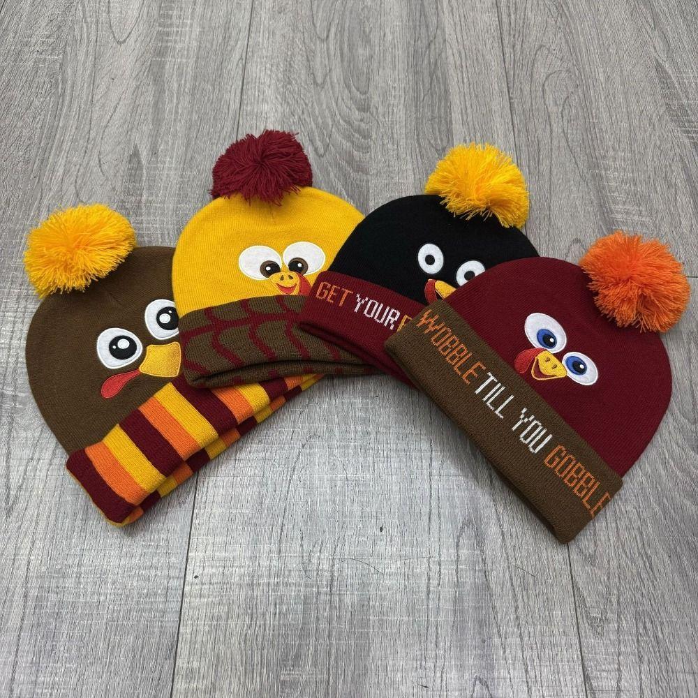 Simple Style Turkey Knitted Hat Acrylic Embroidered Beanies Knitted Beanie Hat For Boys Girls Kids