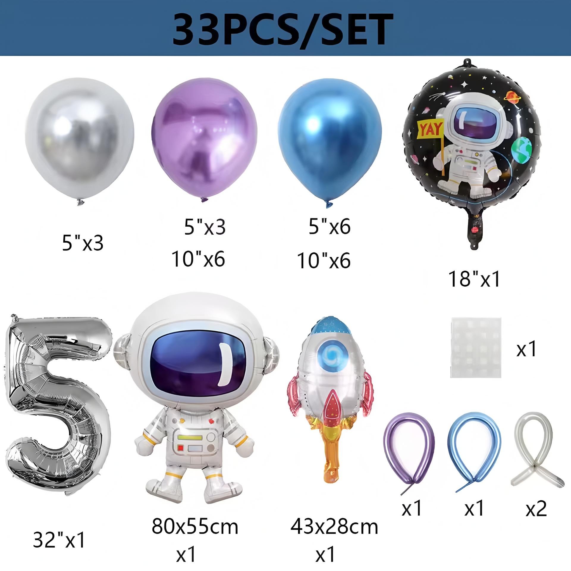 

33 Pcs Outer Space Astronaut Rocket Balloon Set Spacecraft Galaxy Planet Theme Birthday Decoration Balloon Column for boys Number&AS SHOWN
