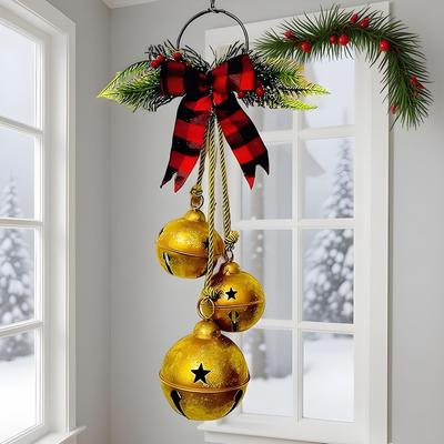 Christmas Bell Ornament Metal Rustic Festive Bowknot Tree Hanger Bells Hanger Garland Crafts For Front Door Home Wall Mantle New