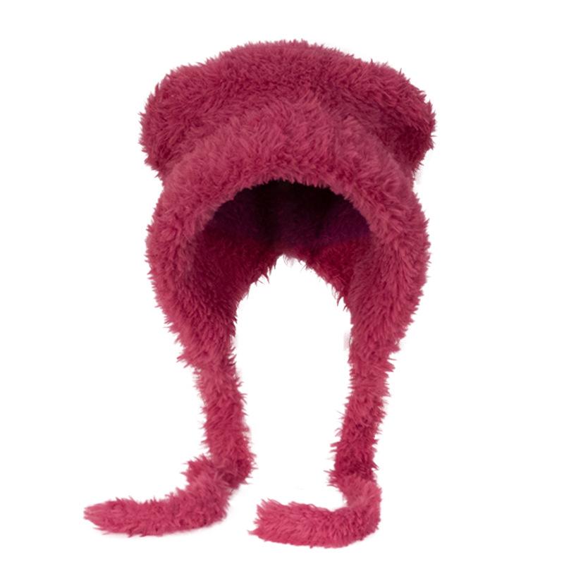 Bear Warm Plush Hat Female Winter Snow Cold Wool Hat Thickened Warm Face Small Ear Protection