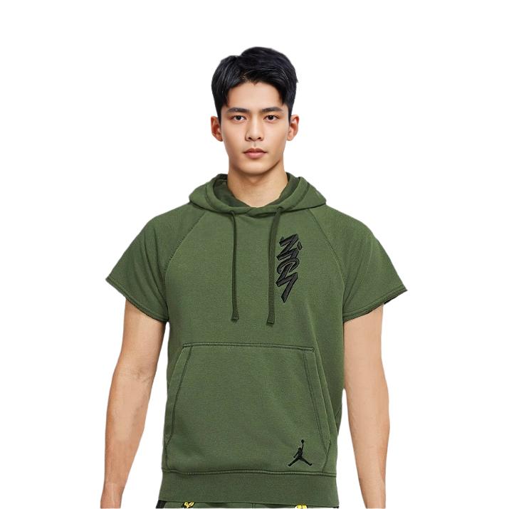 Jordan Embroidered Logo Hoodie Short Sleeve Sweatshirt Men Tops Dark-Green DA9843-335