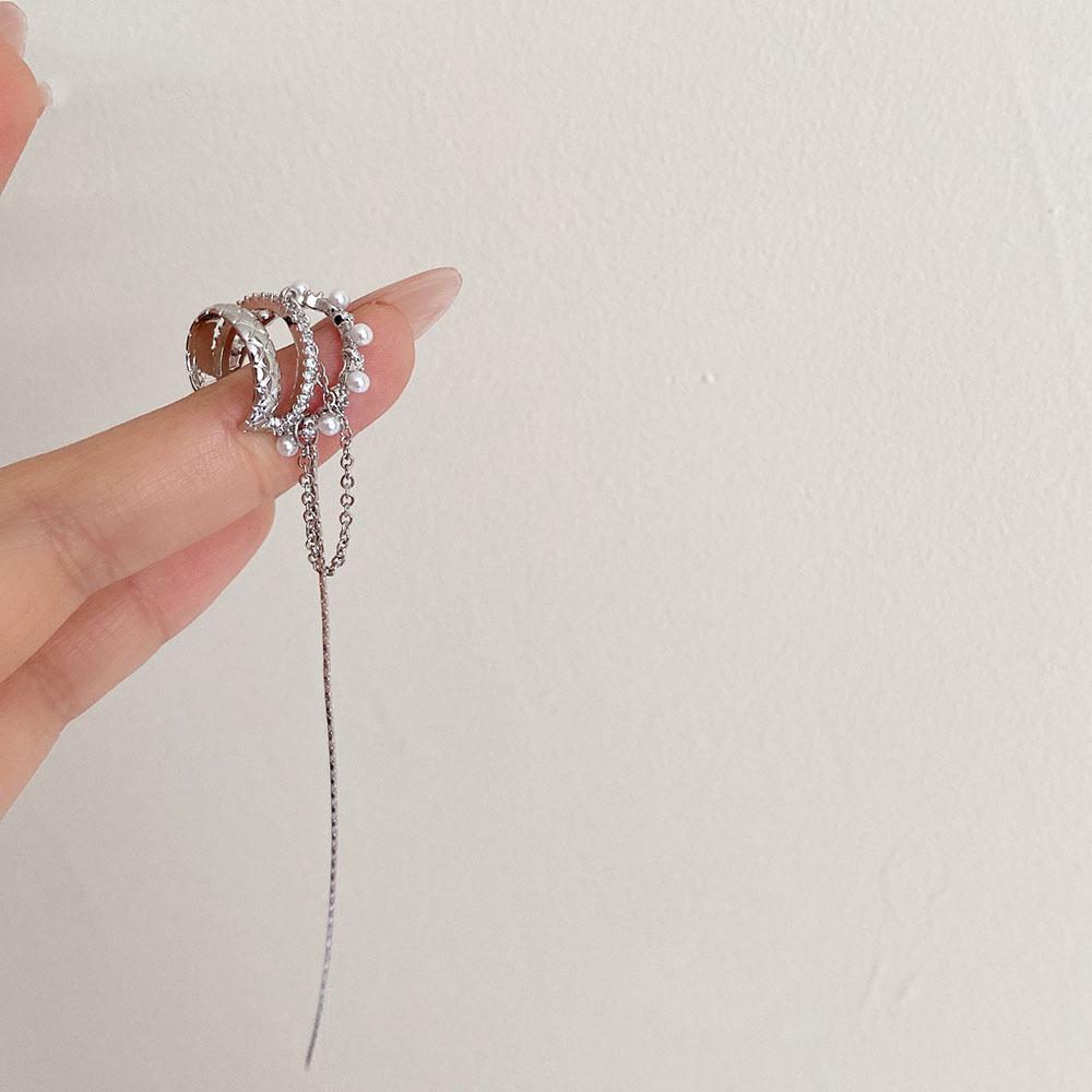 Rock Vintage Zircon Star Chain Tassel Clip Earrings For Women Unisex Minimalist Fake Piercing Earbone Ear Cuff Jewelry Gifts