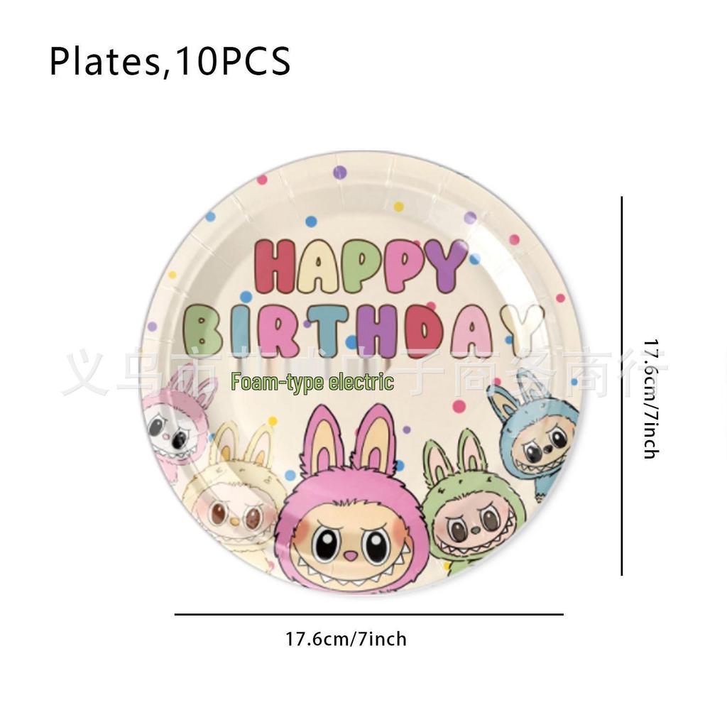 Labubu Narozeninová párty Jednorázový jídelní set - Talíře, Ubrousky, Kelímky, Ubrus, Banner