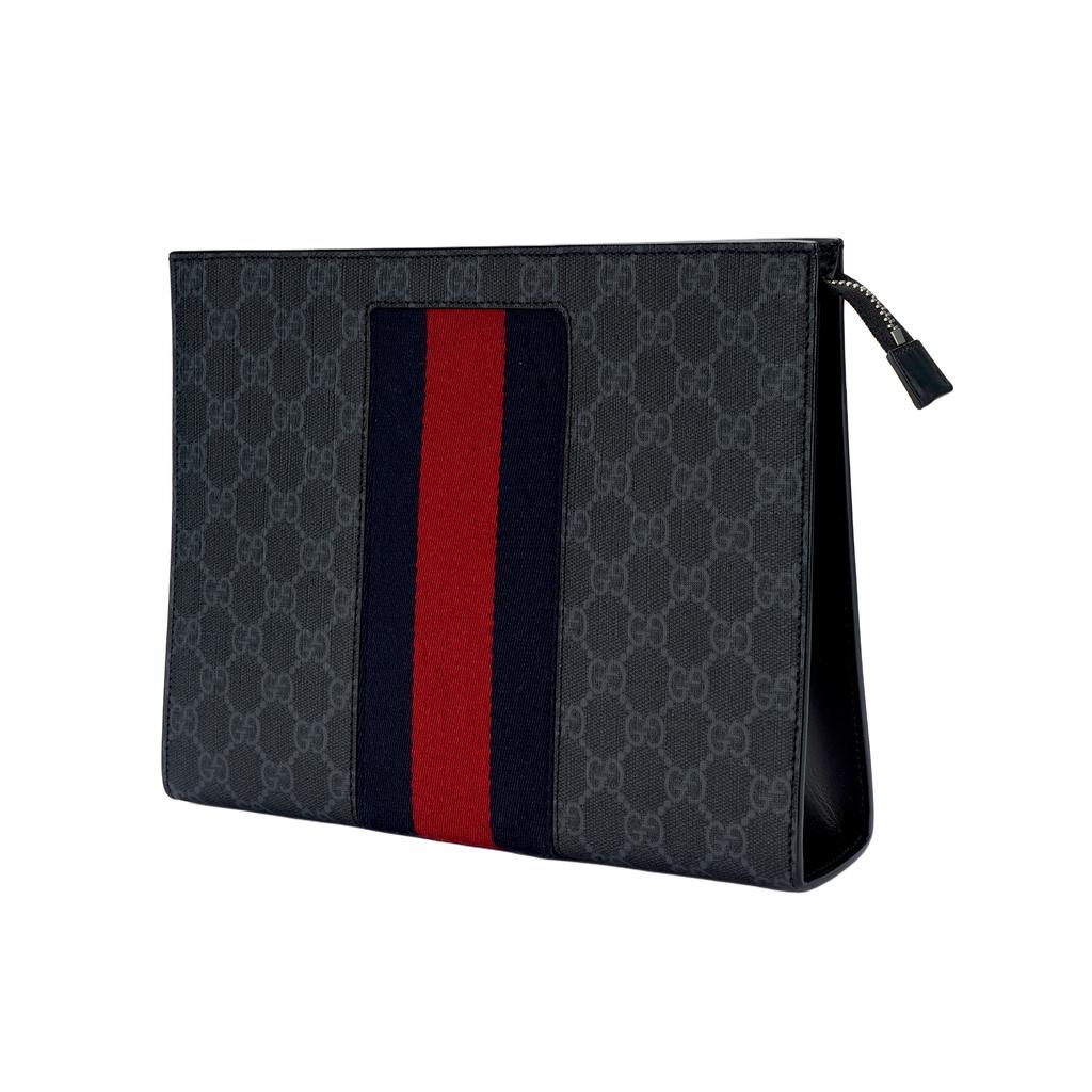 Gucci Recognizable Old Flower Logo Striped Webbing Zipper Closure Canvas Handbag Regular Men'S Black Gray