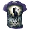 Men's Retro Halloween T-shirt 3D Black Cat Pattern Printed Summer Loose Short Sleeved Cool Casual Daily Outdoor Top